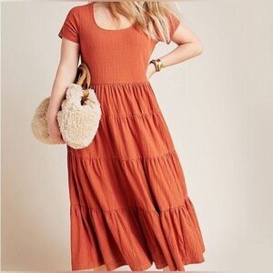 Anthropologie MAEVE Gillian tiered maxi dress size M burnt orange with pockets